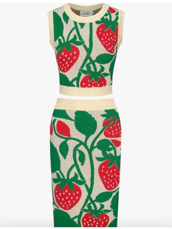 OXKnit Dresses & Skirts - OXKNIT Retro Strawberry Knit Tank & Midi Skirt Set NWT Size Large